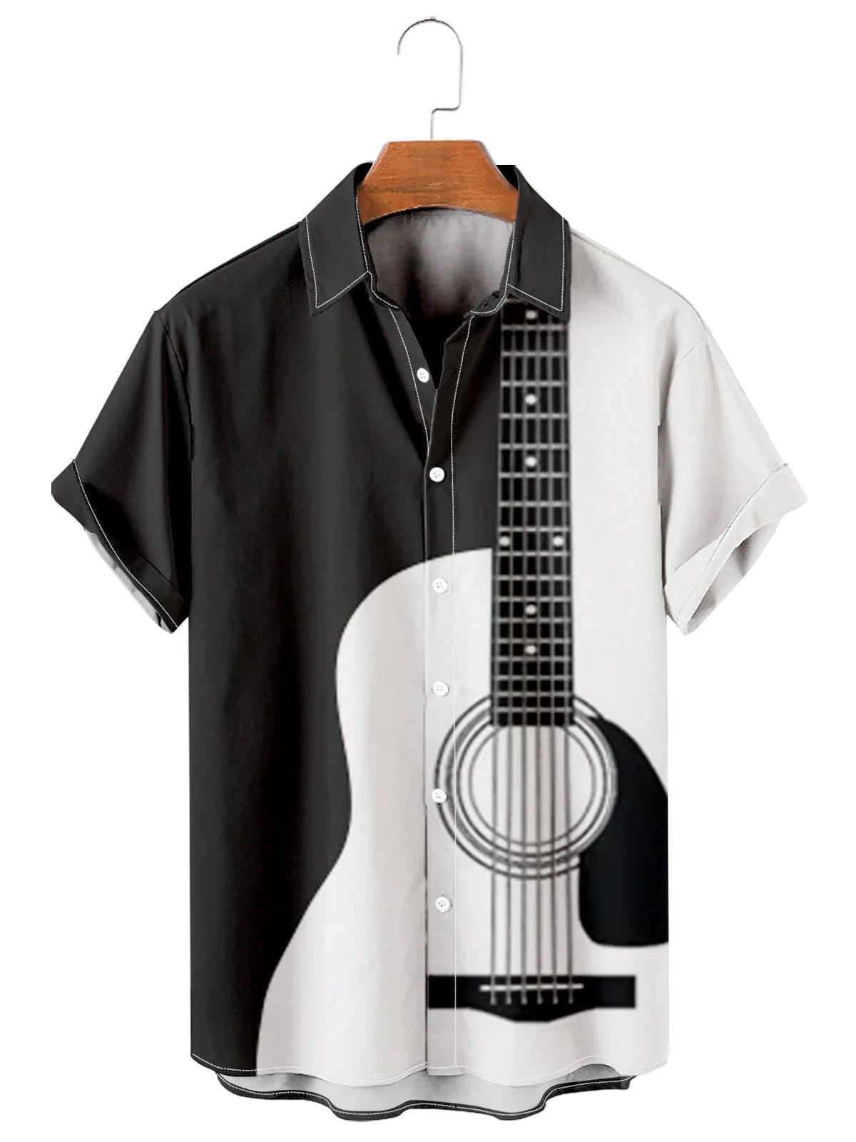 Guitar Art Hawaiian Casual Retro Short Sleeve Men's Shirts With Pocket