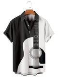 Guitar Art Hawaiian Casual Retro Short Sleeve Men's Shirts With Pocket