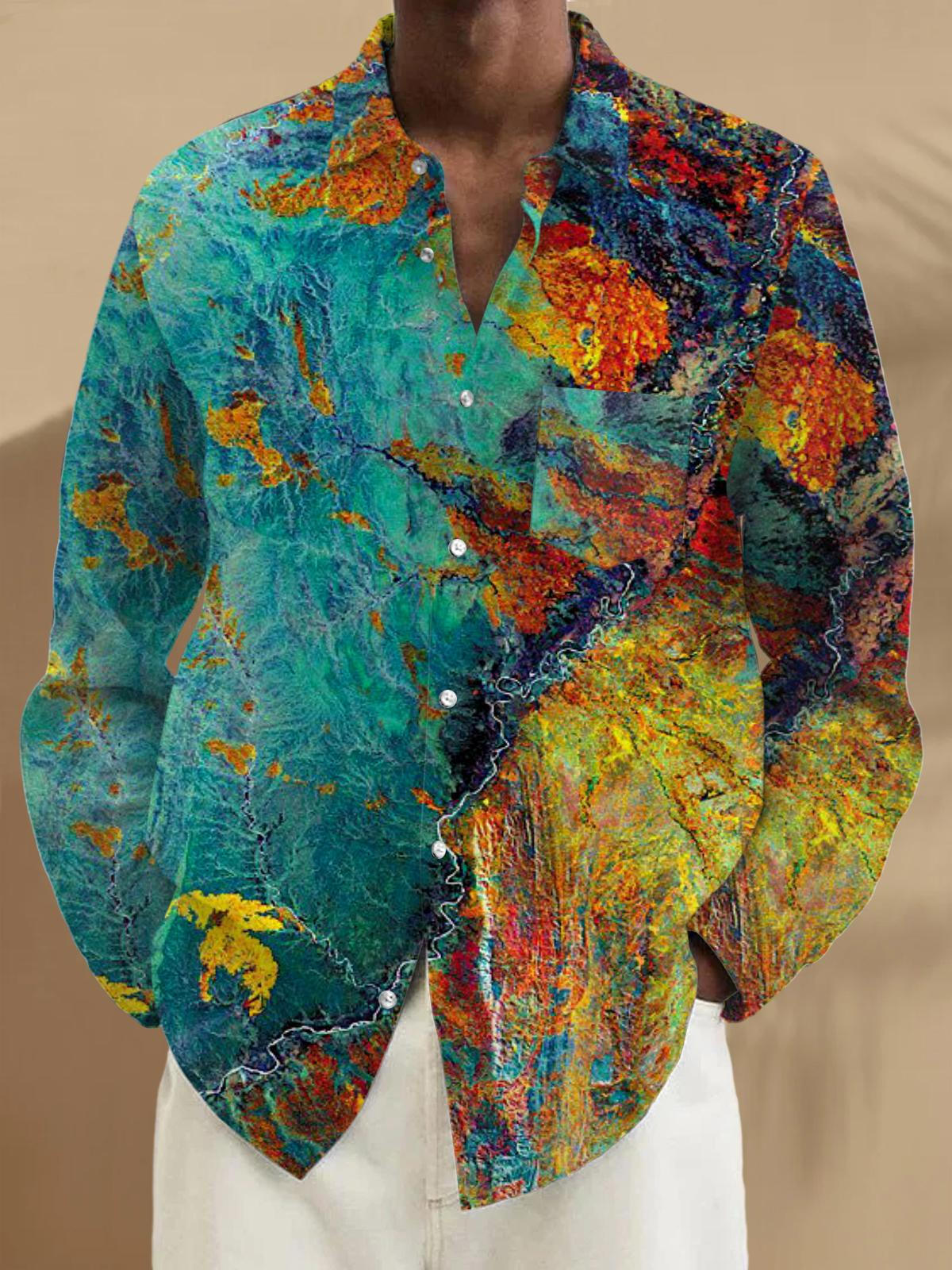 Abstract Print Long Sleeve Men's Shirts With Pocket