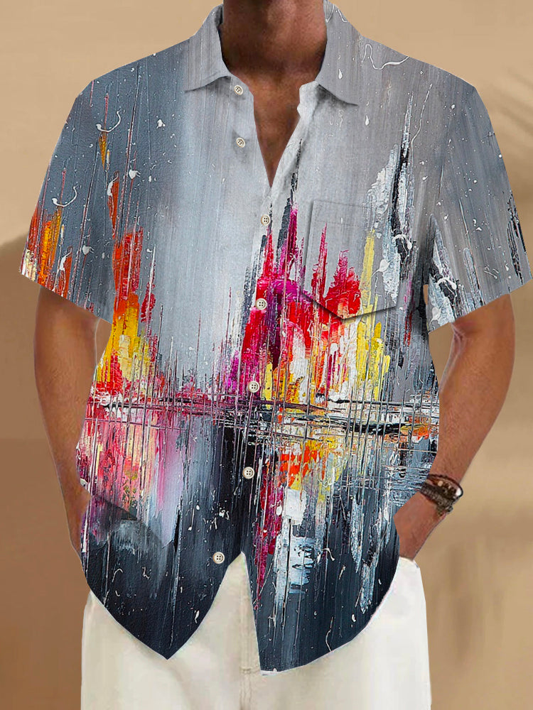 Art Hawaiian Casual Retro Short Sleeve Men's Shirts With Pocket