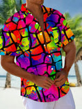 Geometric Gradient Print Short Sleeve Men's Shirts With Pocket