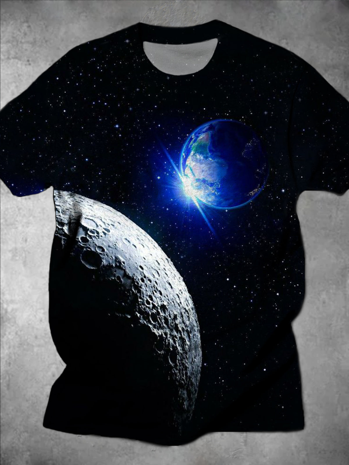 Universe Earth Print Round Neck Short Sleeve Men's T-shirt