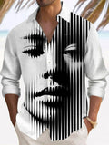 Abstract Face Print Men's Long Sleeve Shirt Collar Shirts