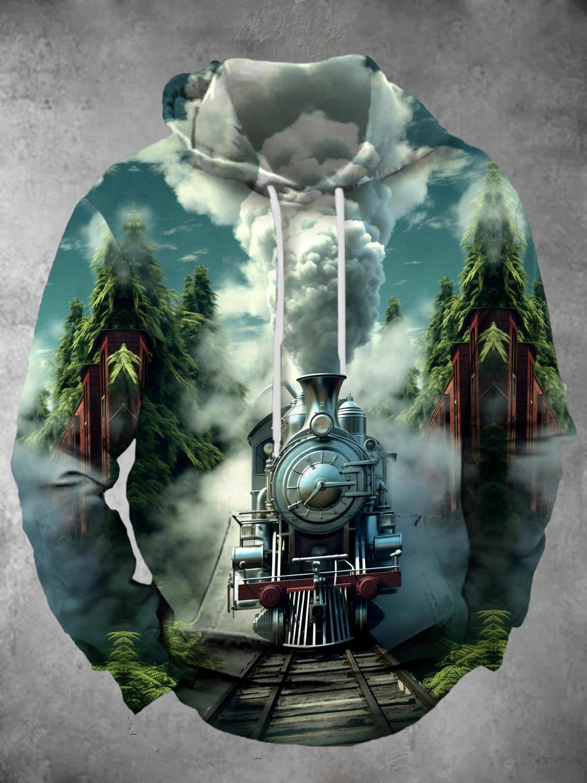 Train Long Sleeve Hooded Pocket Men's Top