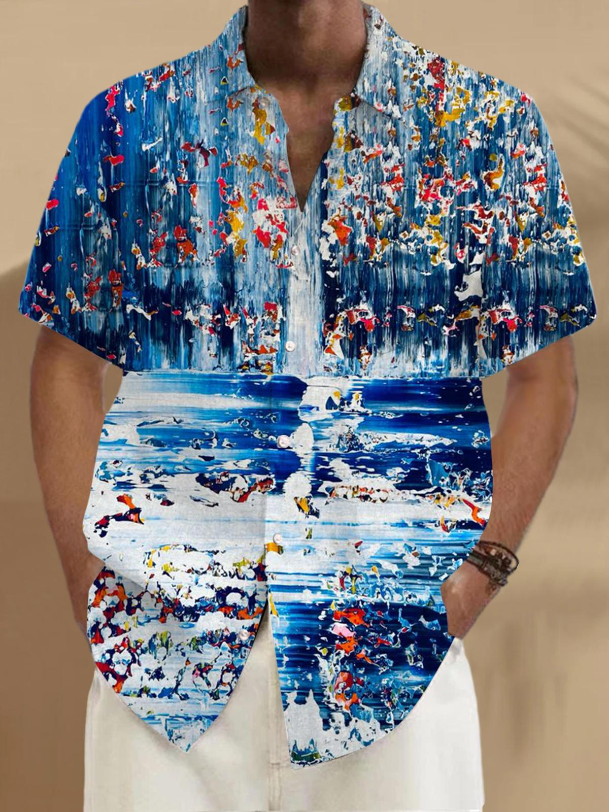 Abstract Art Print Short Sleeve Men's Shirts With Pocket