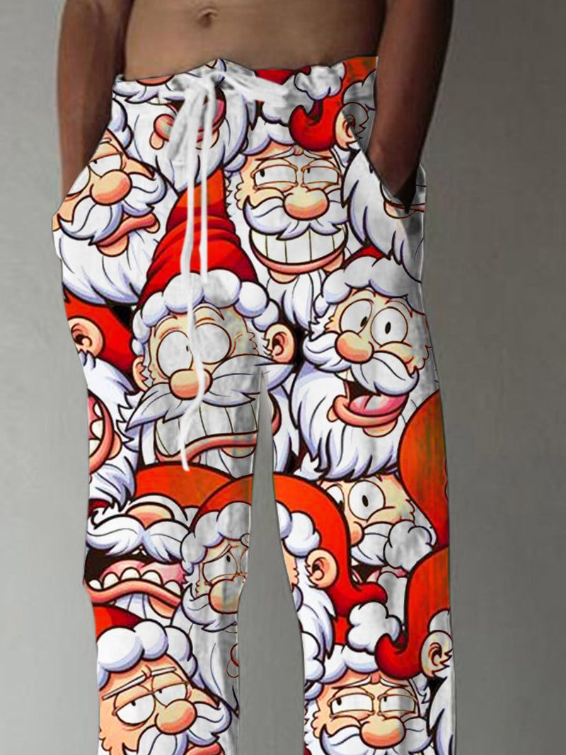 Santa Claus Print Men's Casual Elastic Waist Pants