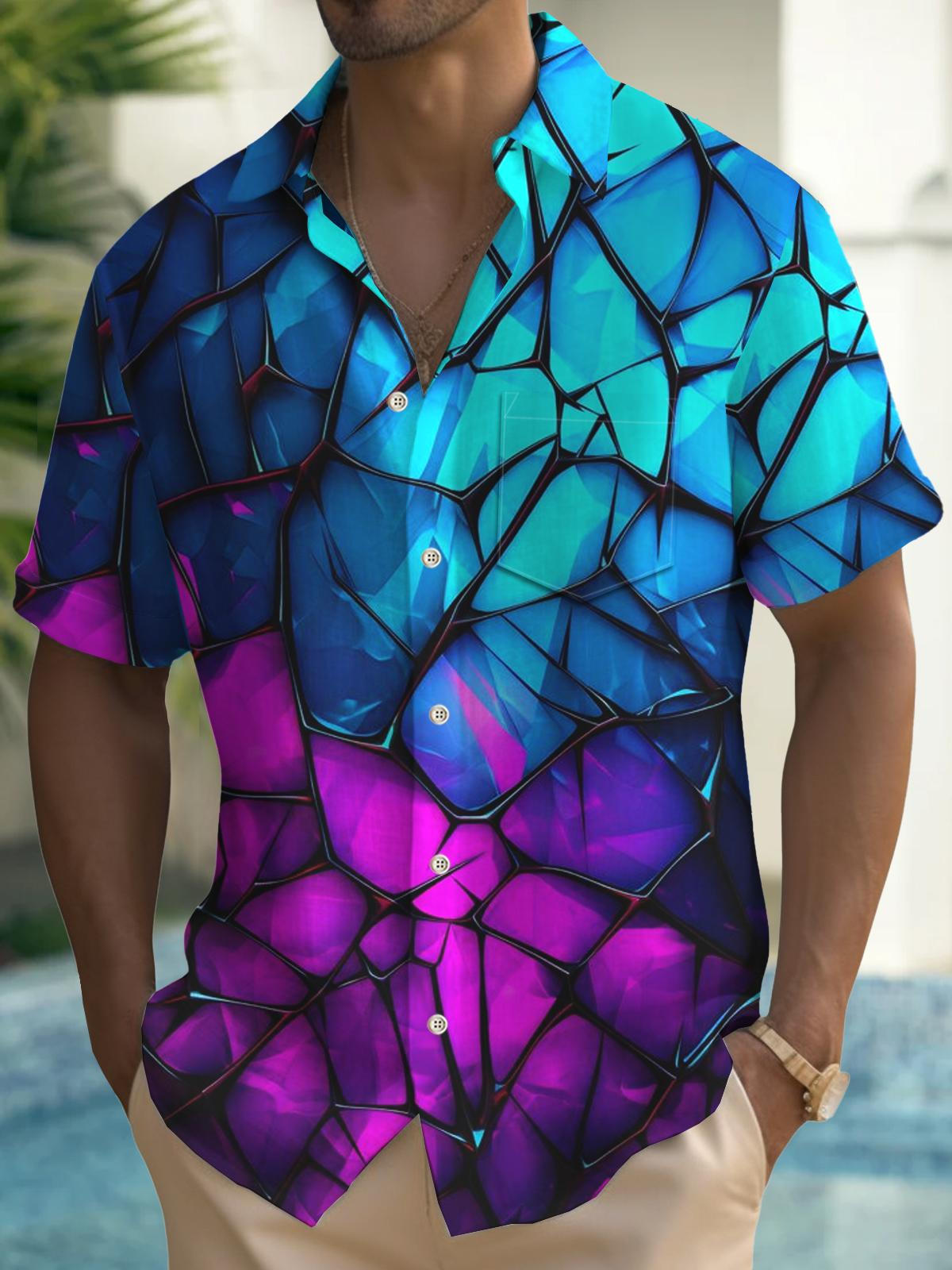 Art Hawaiian Casual Retro Short Sleeve Men's Shirts With Pocket