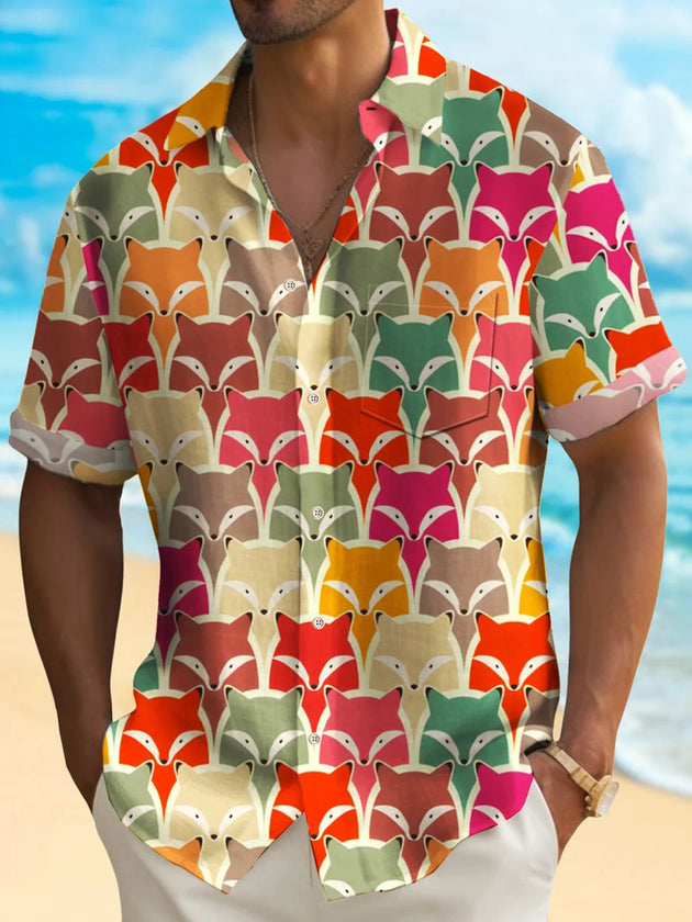Men's vintage style retro cartoon print short sleeve shirt front view