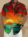 Coconut Tree Short Sleeve Men's Shirts With Pocket