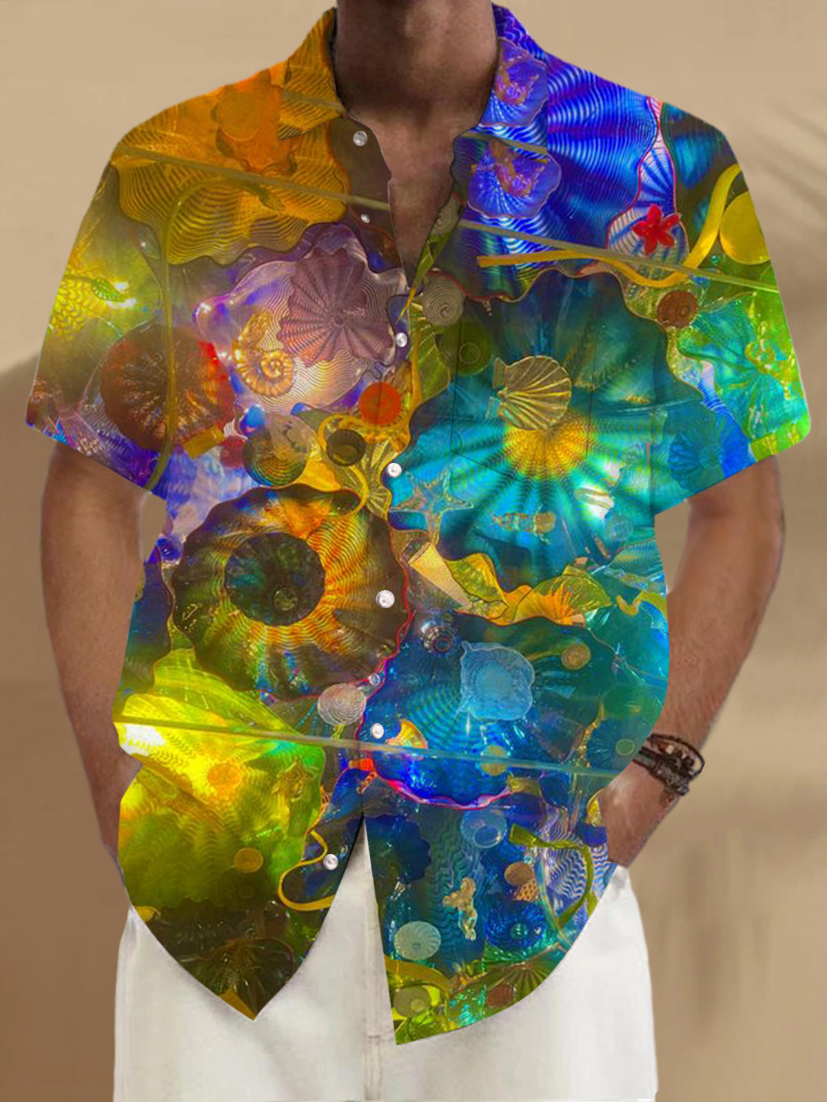 Abstract Print Short Sleeve Men's Shirts With Pocket