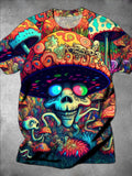 Skull Mushroom Round Neck Short Sleeve Men's T-shirt