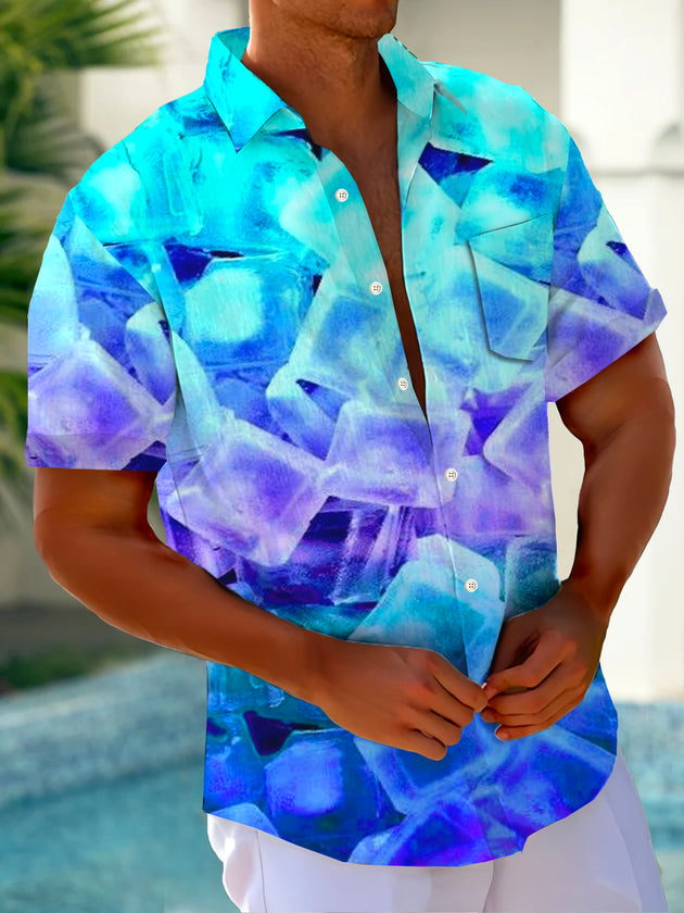 Men casual short sleeve Hawaiian retro print shirt front view for tropical beach vacation