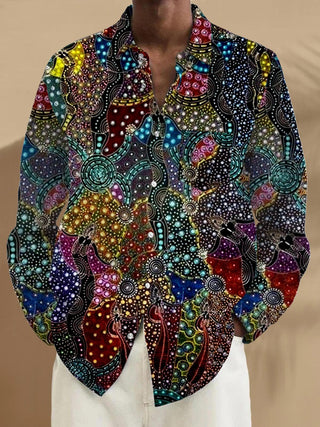 Men's Long Sleeve Abstract Print Shirt Front View