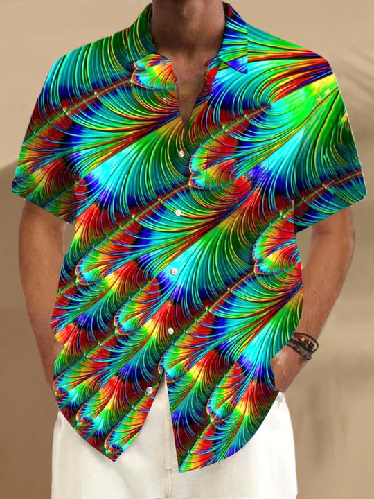 Men's abstract print short sleeve shirt with pocket front view