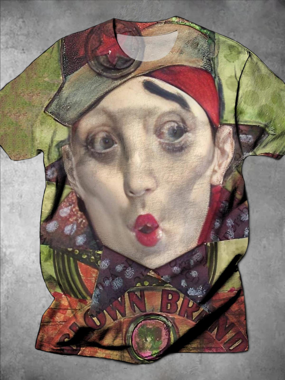 Carnival Clown Print Round Neck Short Sleeve Men's T-shirt