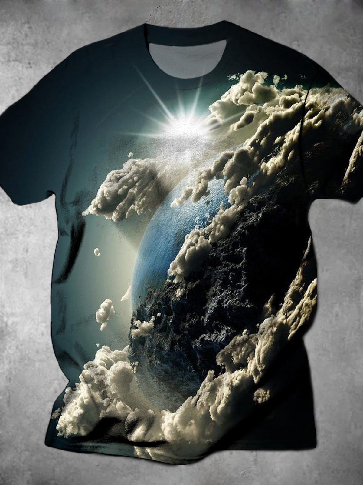 Universe Space Planet Print Round Neck Short Sleeve Men's T-shirt