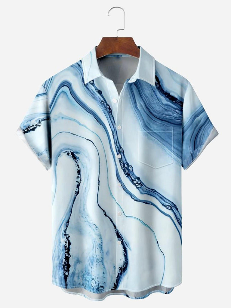 Marble Texture Men's Shirts With Pocket adaychic