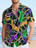 Carnival Print Casual Men's Short Sleeve Lapel Shirt