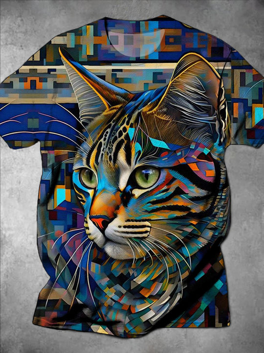 Men's Cat Graphic Short Sleeve T-Shirt Front View