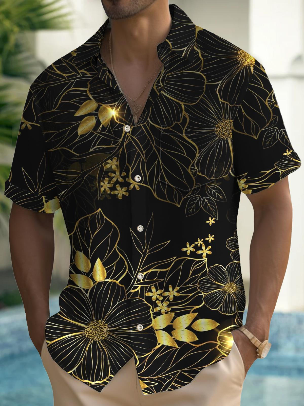 Art Hawaiian Casual Retro Short Sleeve Men's Shirts With Pocket