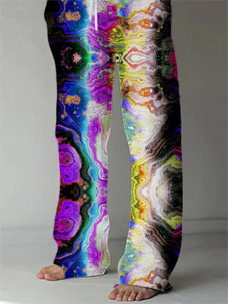 Men abstract print casual pants back view
