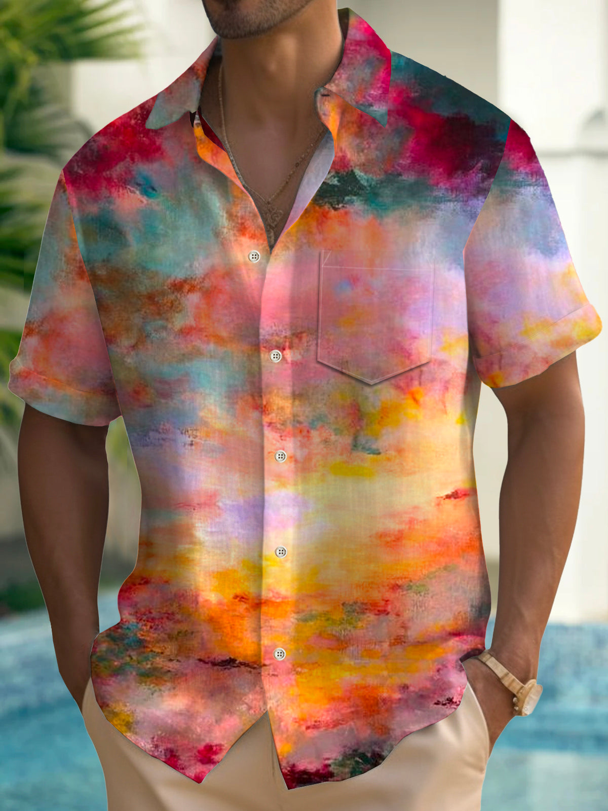 Art Hawaiian Casual Retro Short Sleeve Men's Shirts With Pocket