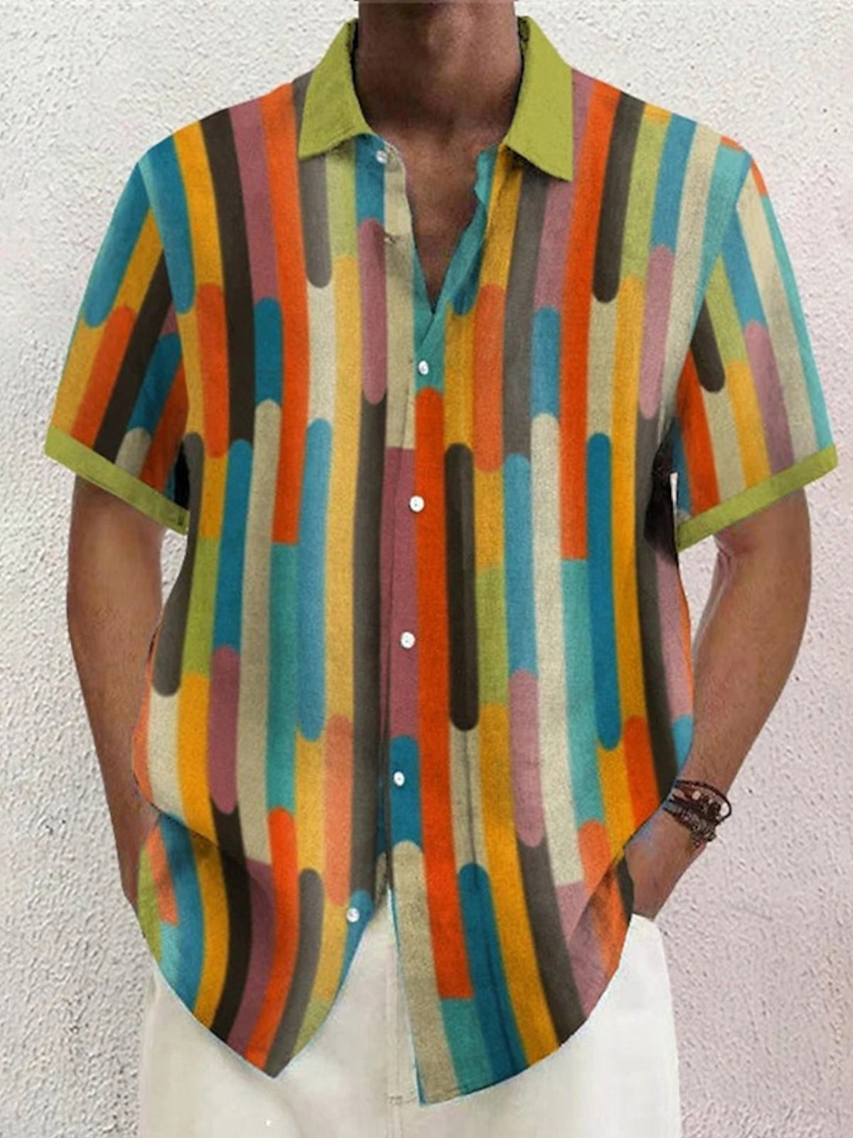 Casual Striped Print Short Sleeve Men's Shirts