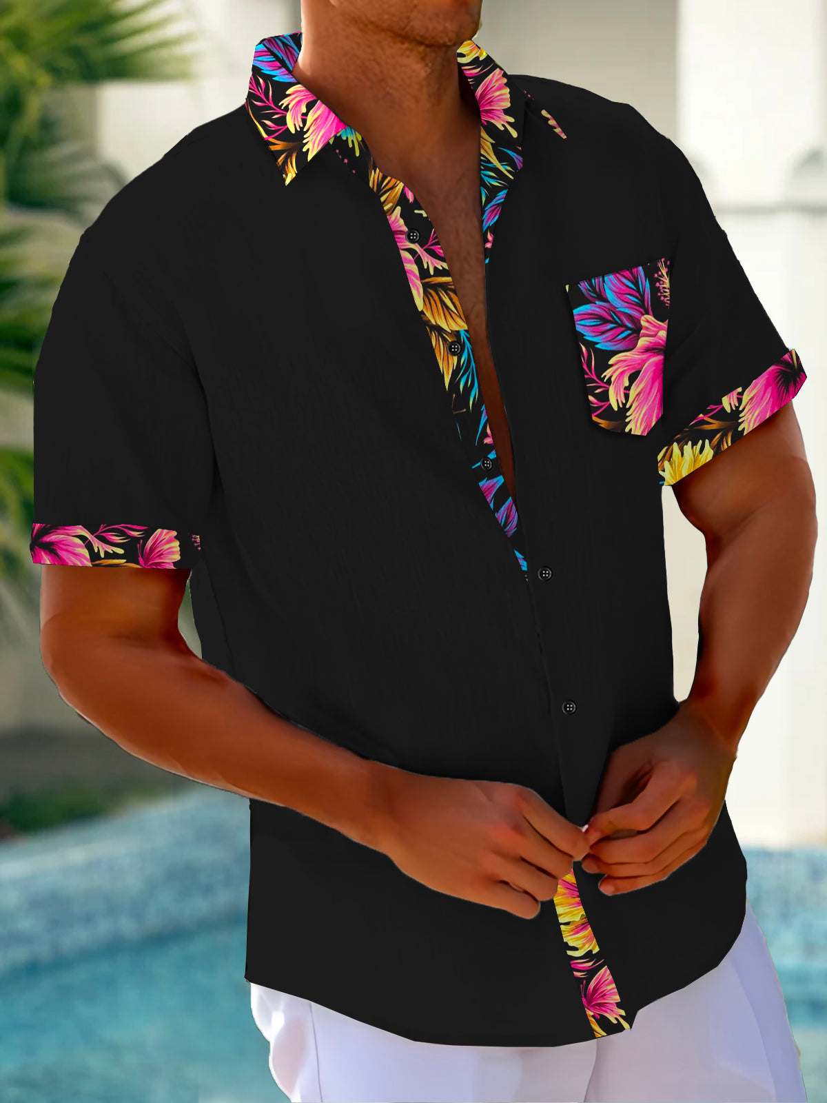 Art Hawaiian Casual Retro Short Sleeve Men's Shirts With Pocket