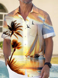 Hawaiian Coconut Tree Short Sleeve Men's Shirts With Pocket