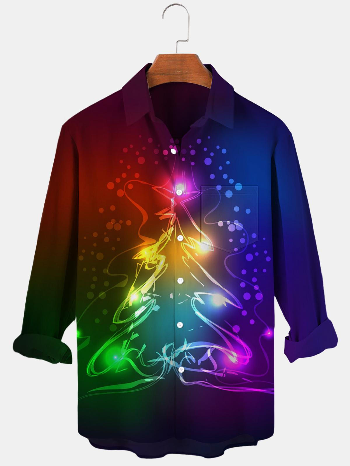 Christmas Tree Long Sleeve Men's Shirts With Pocket