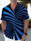 Abstract Irregular Striped Print Short Sleeve Men's Shirts With Pocket