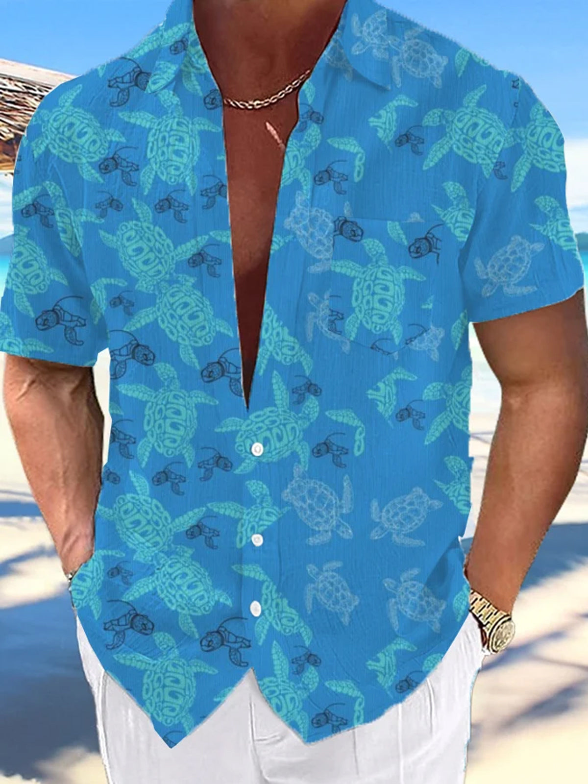 Art Hawaiian Casual Retro Short Sleeve Men's Shirts With Pocket