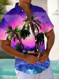 Hawaiian Coconut Tree Short Sleeve Men's Shirts With Pocket