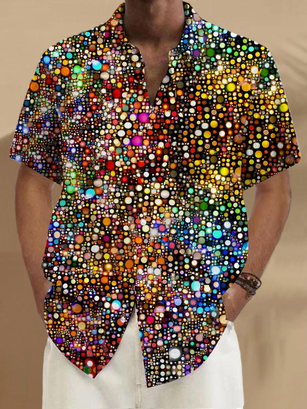 Men's short sleeve geometric print shirt with pocket front view