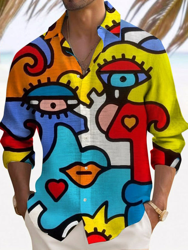 Men's abstract print long sleeve shirt front view