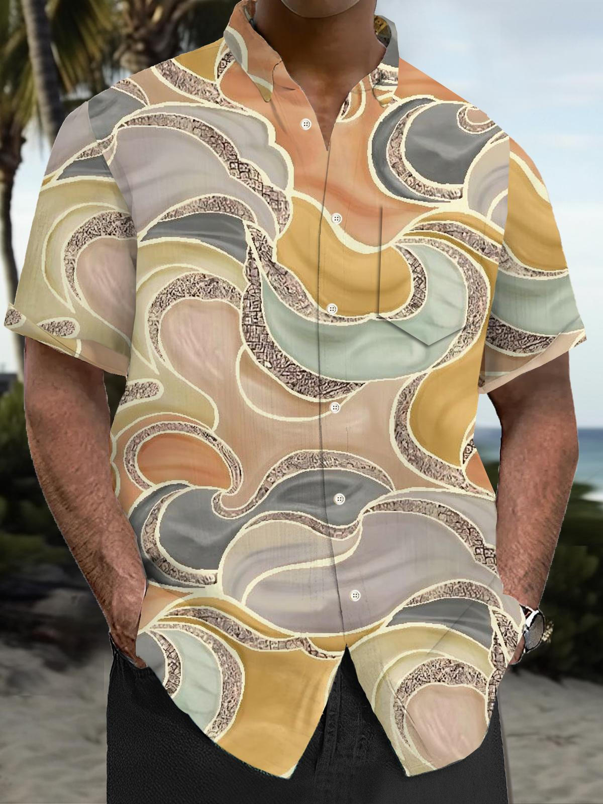 Art Hawaiian Casual Retro Short Sleeve Men's Shirts With Pocket