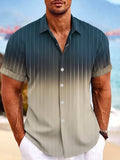 Striped Gradient Print Short Sleeve Men's Shirts