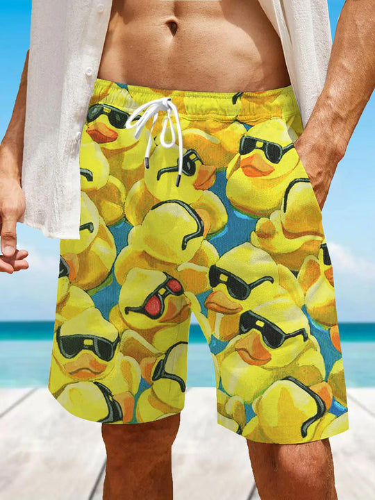 Men's retro Hawaiian print casual shorts front view for tropical beach vacation