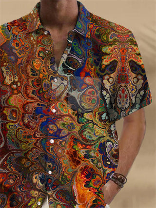 Men's abstract print short sleeve shirt back view