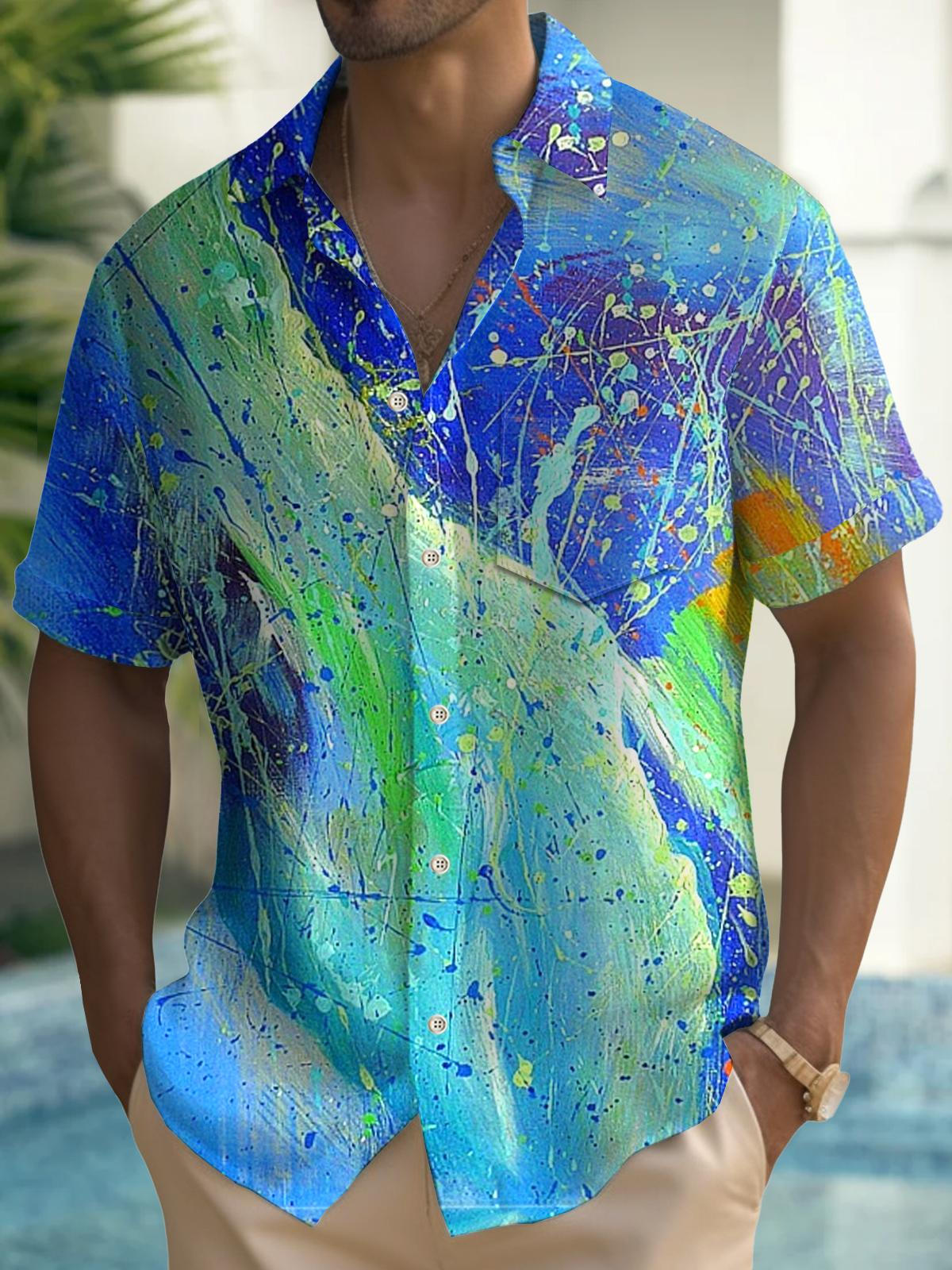 Art Hawaiian Casual Retro Short Sleeve Men's Shirts With Pocket