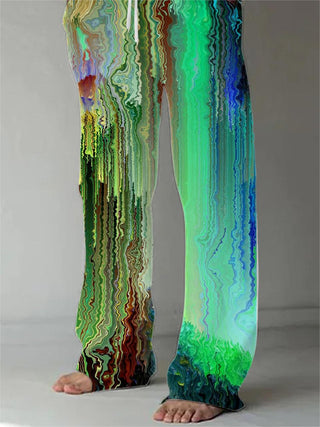 Men's Abstract Print Casual Elastic Waist Pants Back View