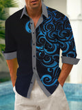 Art Hawaiian Casual Retro Long Sleeve Men's Shirts With Pocket