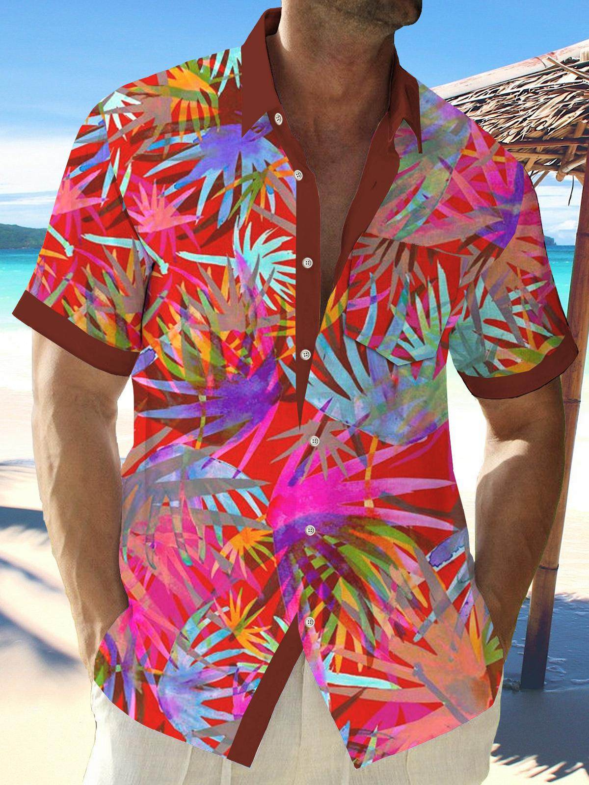 Art Hawaiian Casual Retro Short Sleeve Men's Shirts With Pocket