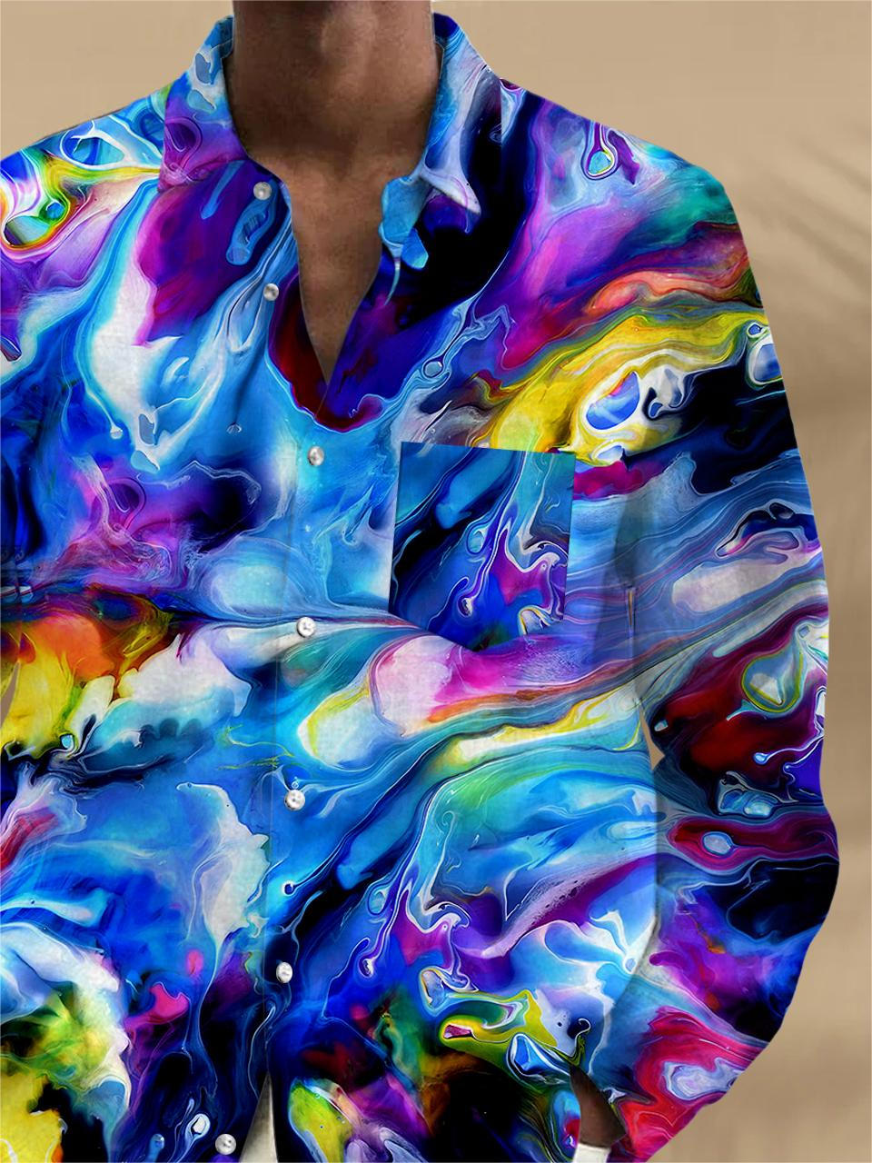 Abstract Long Sleeve Men's Shirts With Pocket