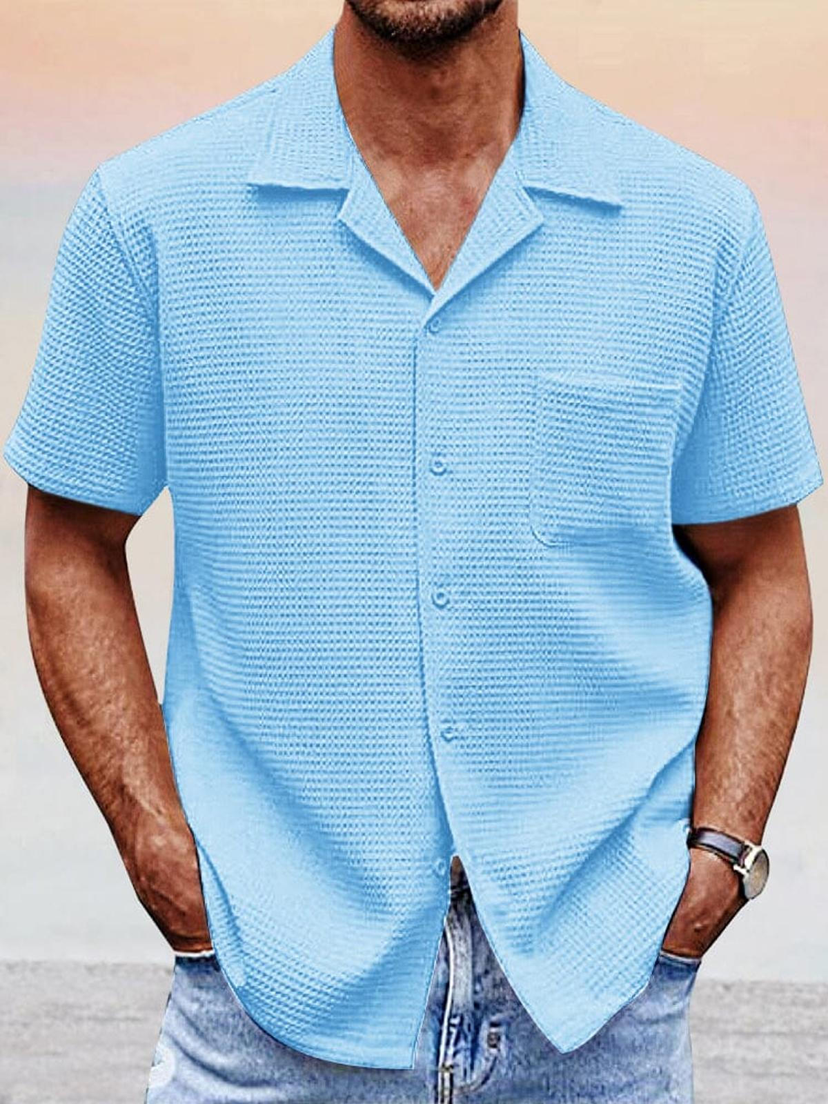 Men's Cuban Collar Short Sleeve Shirt With Pocket