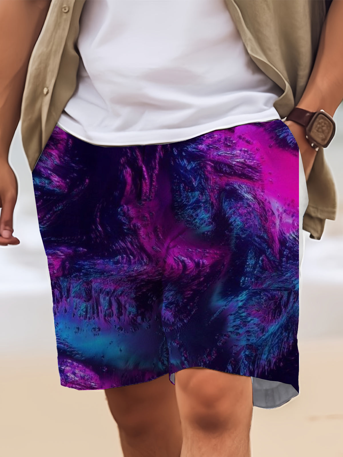 Abstract Print Men's Shorts With Pocket