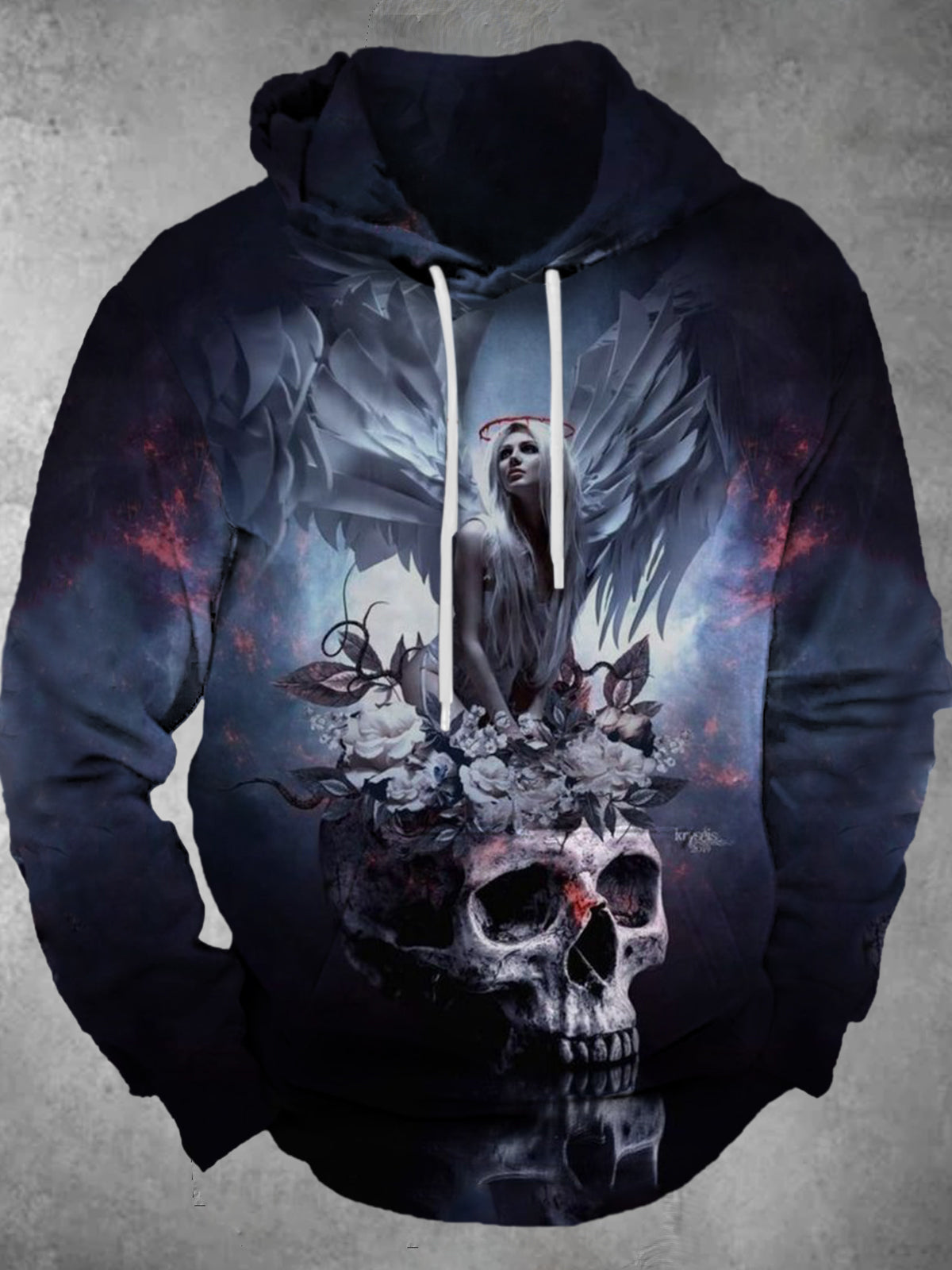 Skull Print Long Sleeve Hooded Pocket Men's Top