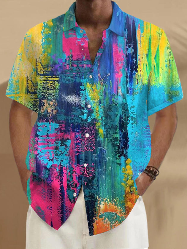 Men's gradient abstract print short sleeve shirt front view