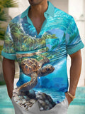 Wave Turtle Print Men's Short Sleeve Shirt