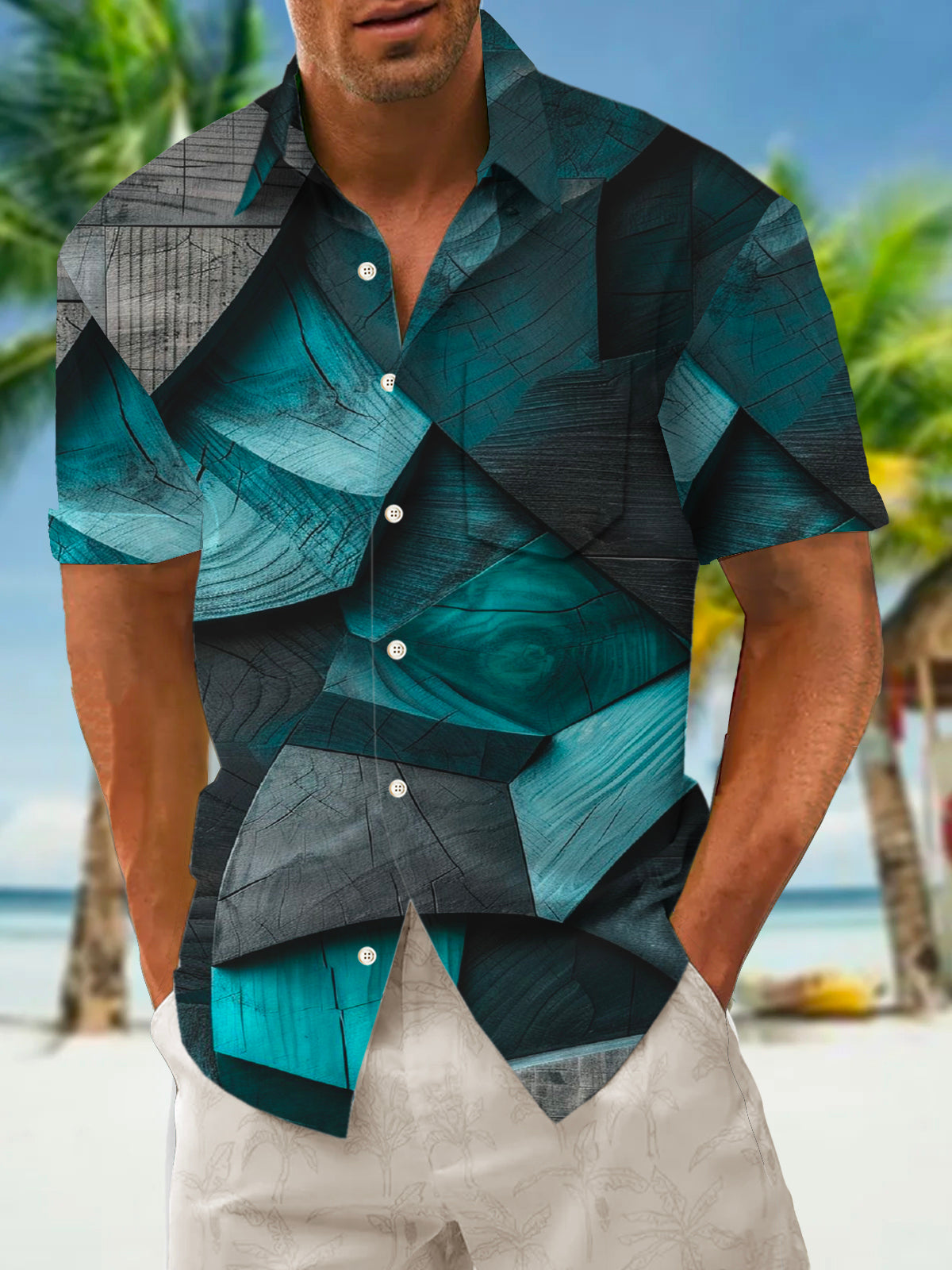 Art Hawaiian Casual Retro Short Sleeve Men's Shirts With Pocket